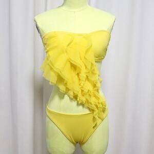 Vintage 90s Y2K Zeki yellow ruffle bikini one piece swimsuit, 9 or 10
